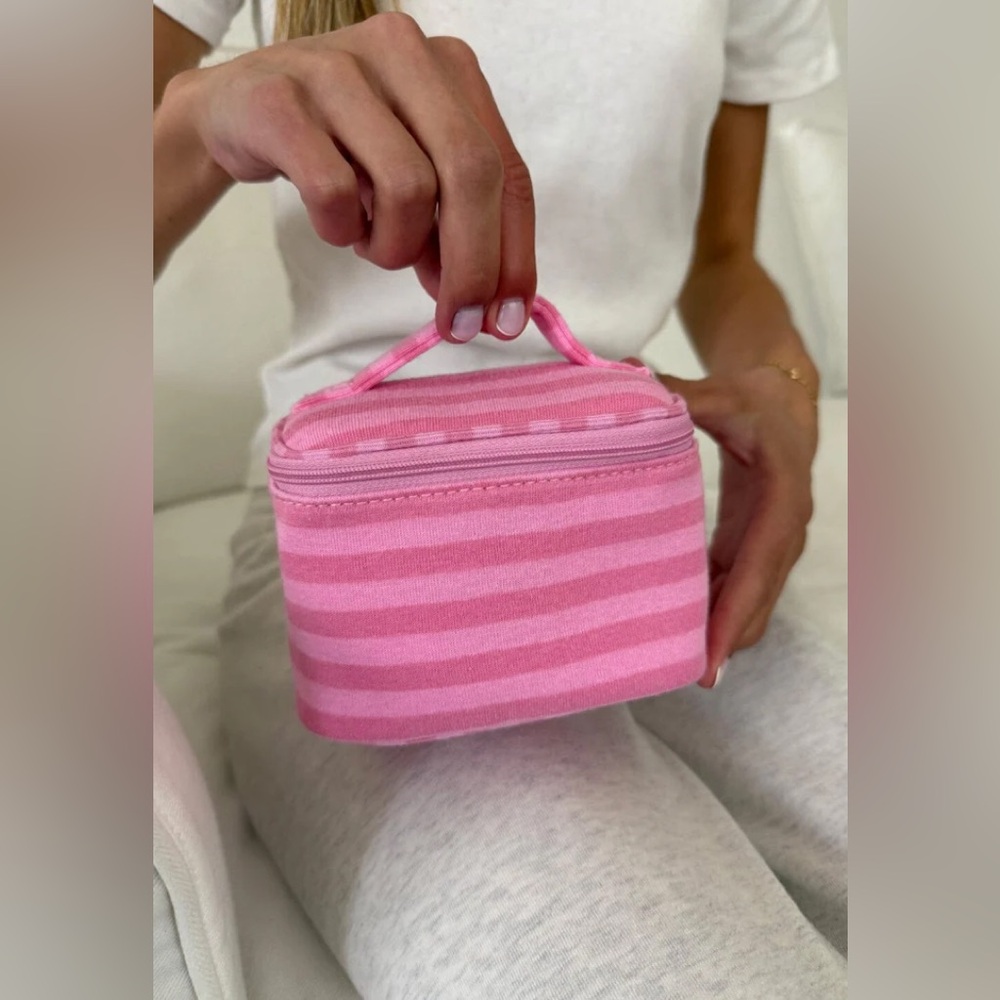 Brandy melville pink striped makeup bag